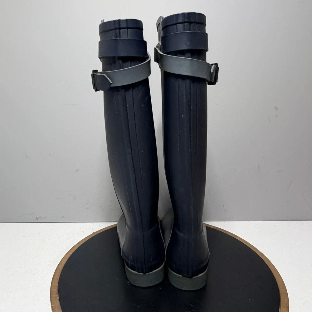 Hunter Rain Slate Boots Women 8 Grey Navy Blue Tall‎ Waterproof Matte Buckle